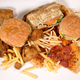 Burgers, pizza, fries, and other goods from fast food chains.